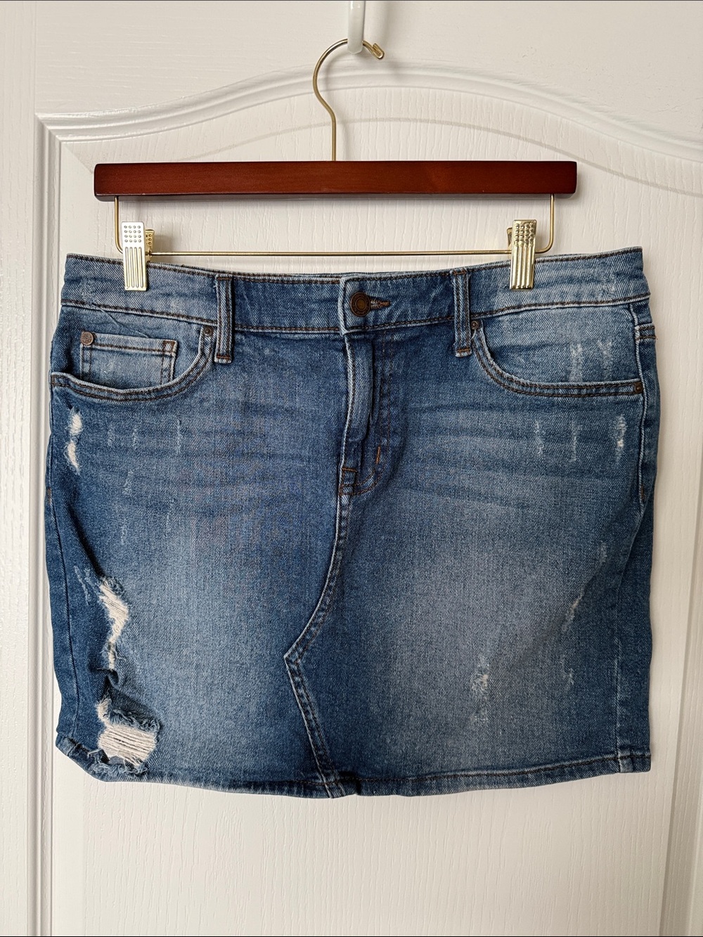 Distressed Blue Denim Mini Skirt